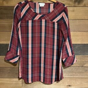 Van Heusen  Burgundy and Navy Plaid Blouse